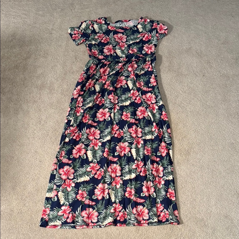 Floral Maxi Dress - Navy and Pink